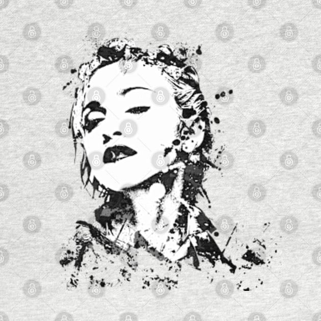 Madonna Portrait Watercolor Splatter BW by SPJE Illustration Photography